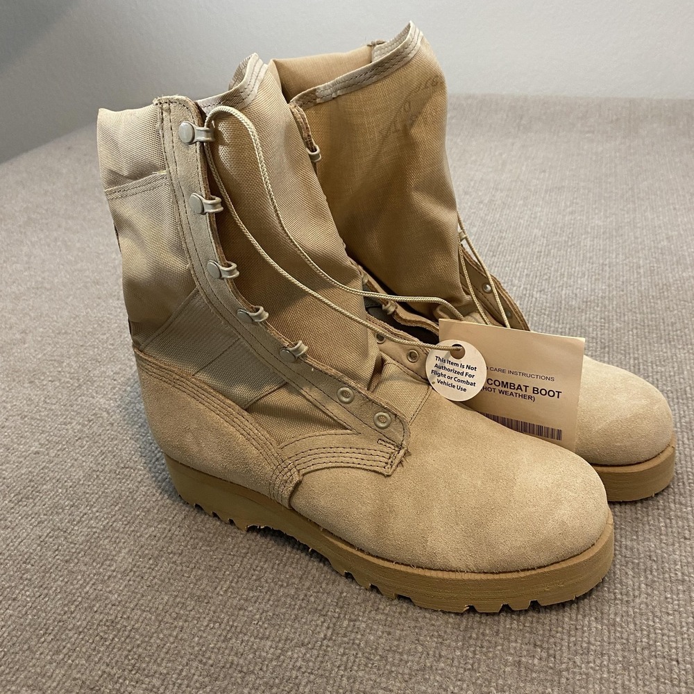 Wellco Army Combat Boots Mens Size 9 W Beige Suede Military Vibram Hot Weather